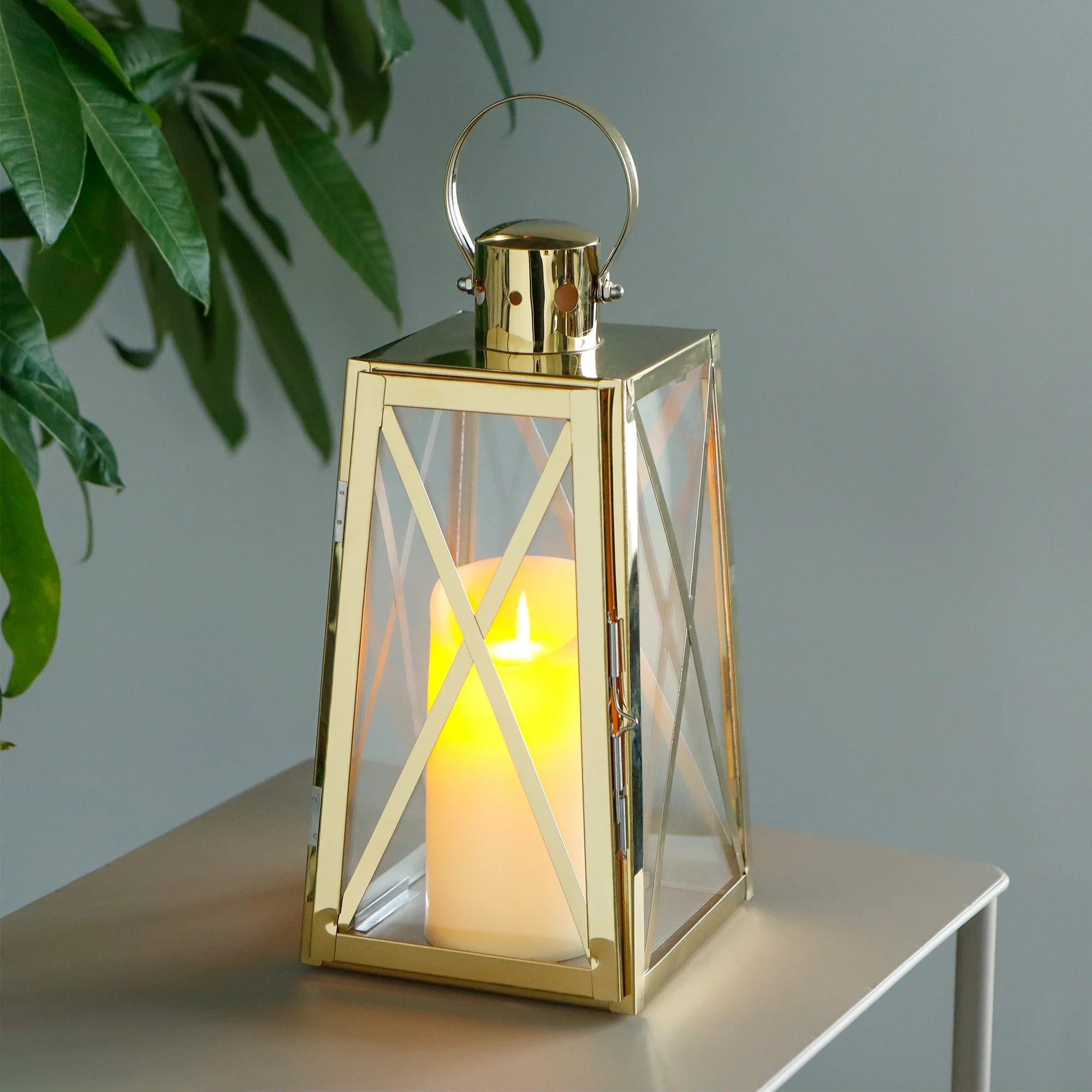 12''H Stainless Steel Decorative Lantern (Trapezoid)