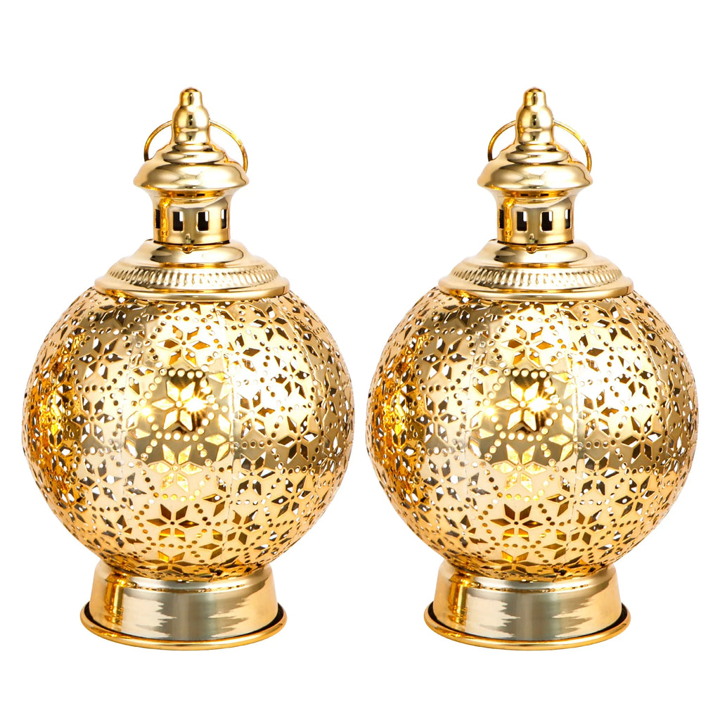 Metal Ramadan Lanterns 10" Gold Electric Candle Holders