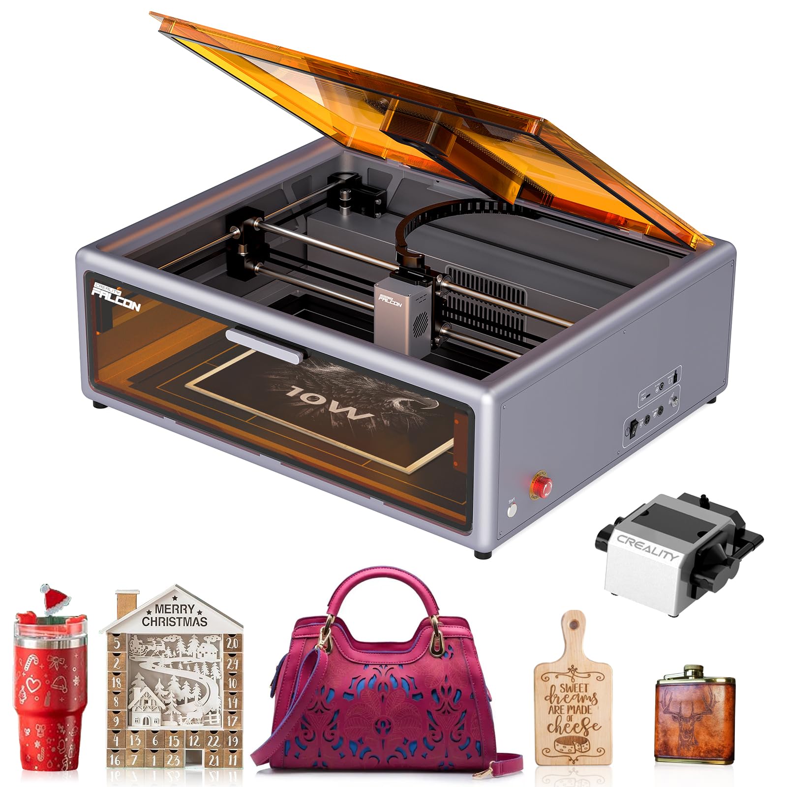 Creality Falcon A1 10W Laser Engraver, Enclosed Laser Cutter with Air Assist, HD Camera Positioning, Beginner-friendly, Class 1