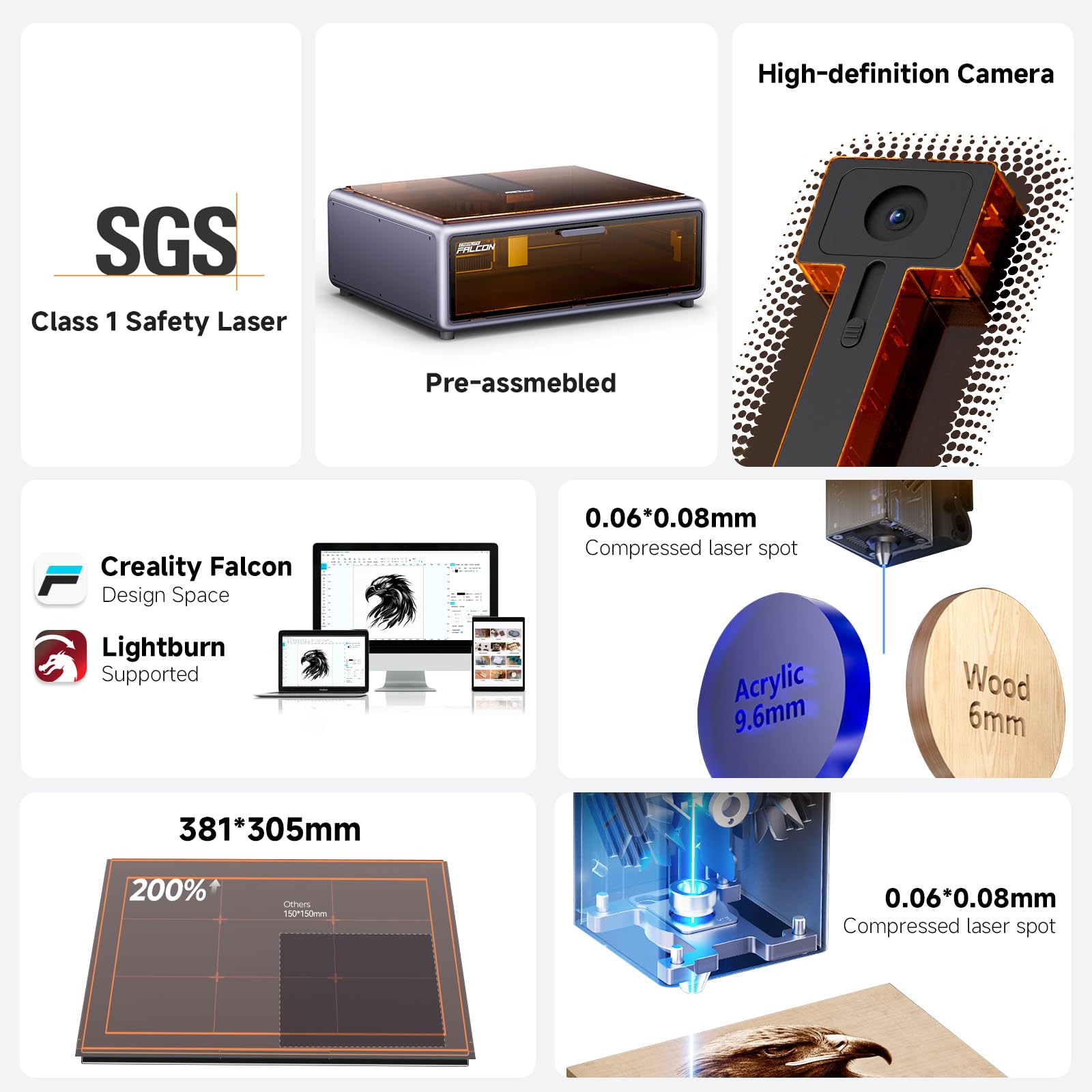 Creality Falcon A1 10W Laser Engraver, Enclosed Laser Cutter with Air Assist, HD Camera Positioning, Beginner-friendly, Class 1