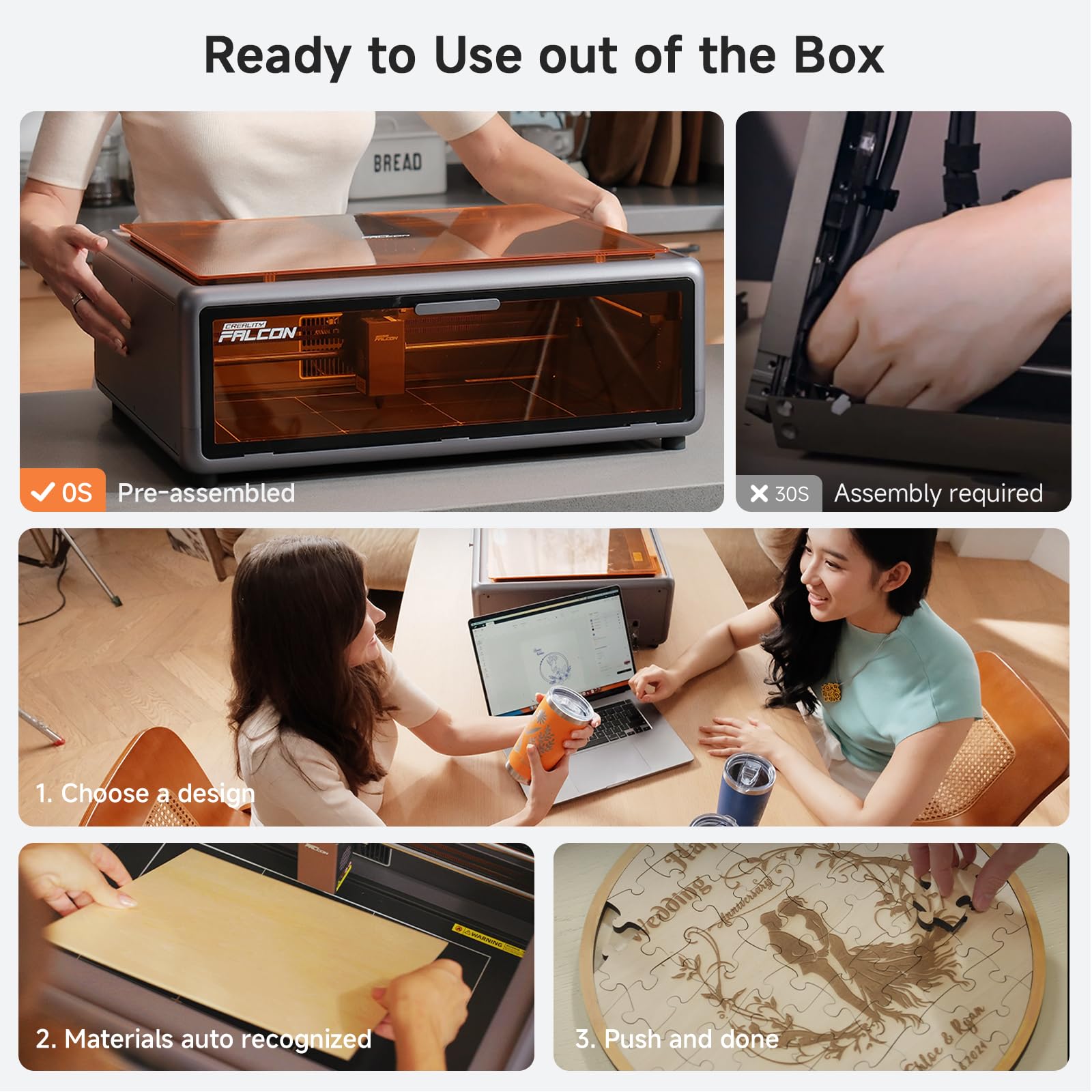 Creality Falcon A1 10W Laser Engraver, Enclosed Laser Cutter with Air Assist, HD Camera Positioning, Beginner-friendly, Class 1
