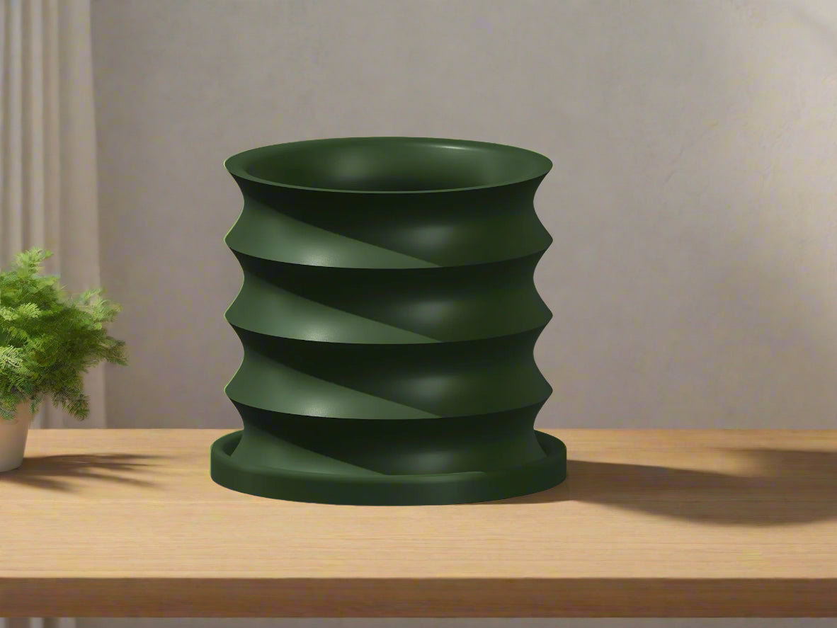 3D Printed Self-Watering Planter with Drainage – Modern Ribbed Indoor Pot