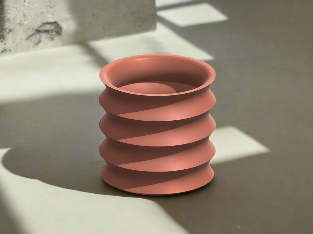 3D Printed Self-Watering Planter with Drainage – Modern Ribbed Indoor Pot
