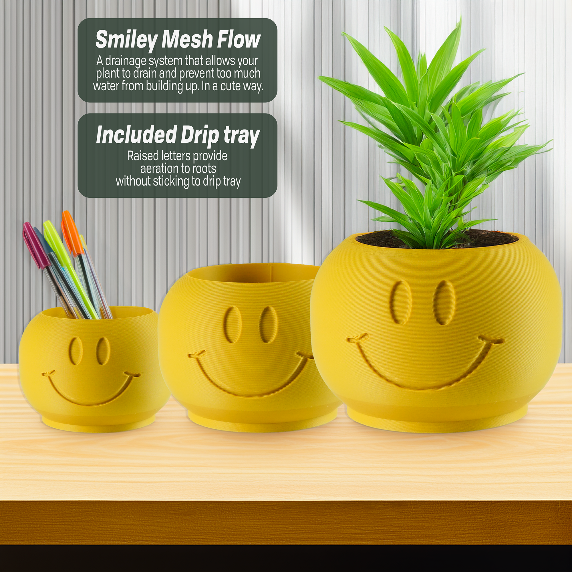 Happy Sprout Smiley Face Plant Pot with Drainage and Drip Tray – Cute Ghibli Decor Planter