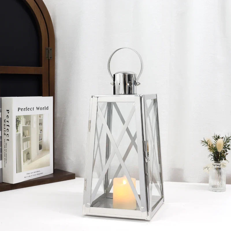 12''H Stainless Steel Decorative Lantern (Trapezoid)