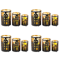 12PCS Village Silhouette Candle Lantern 7.5" H Etched Bronze Metal Candle Holder Decorations for Living Room Tabletop Parties Patio Entryway Indoors Outdoors