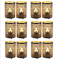 12PCS Etched Star lamp Battery Operated 6.5" H Bronze Metal Table Lamp with 6H Timer Decorations for Living Room Tabletop Parties Patio Entryway Indoors Outdoors