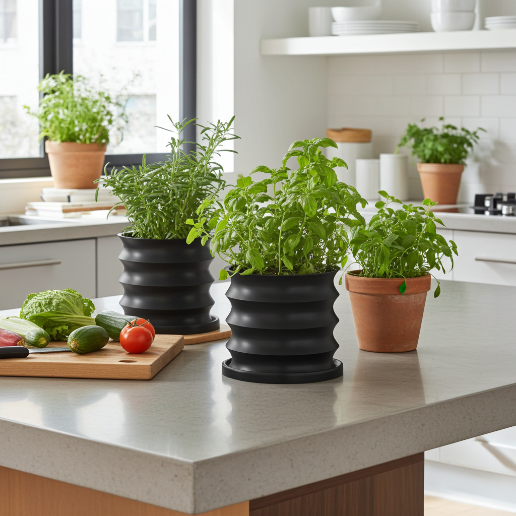 3D Printed Self-Watering Planter with Drainage – Modern Ribbed Indoor Pot
